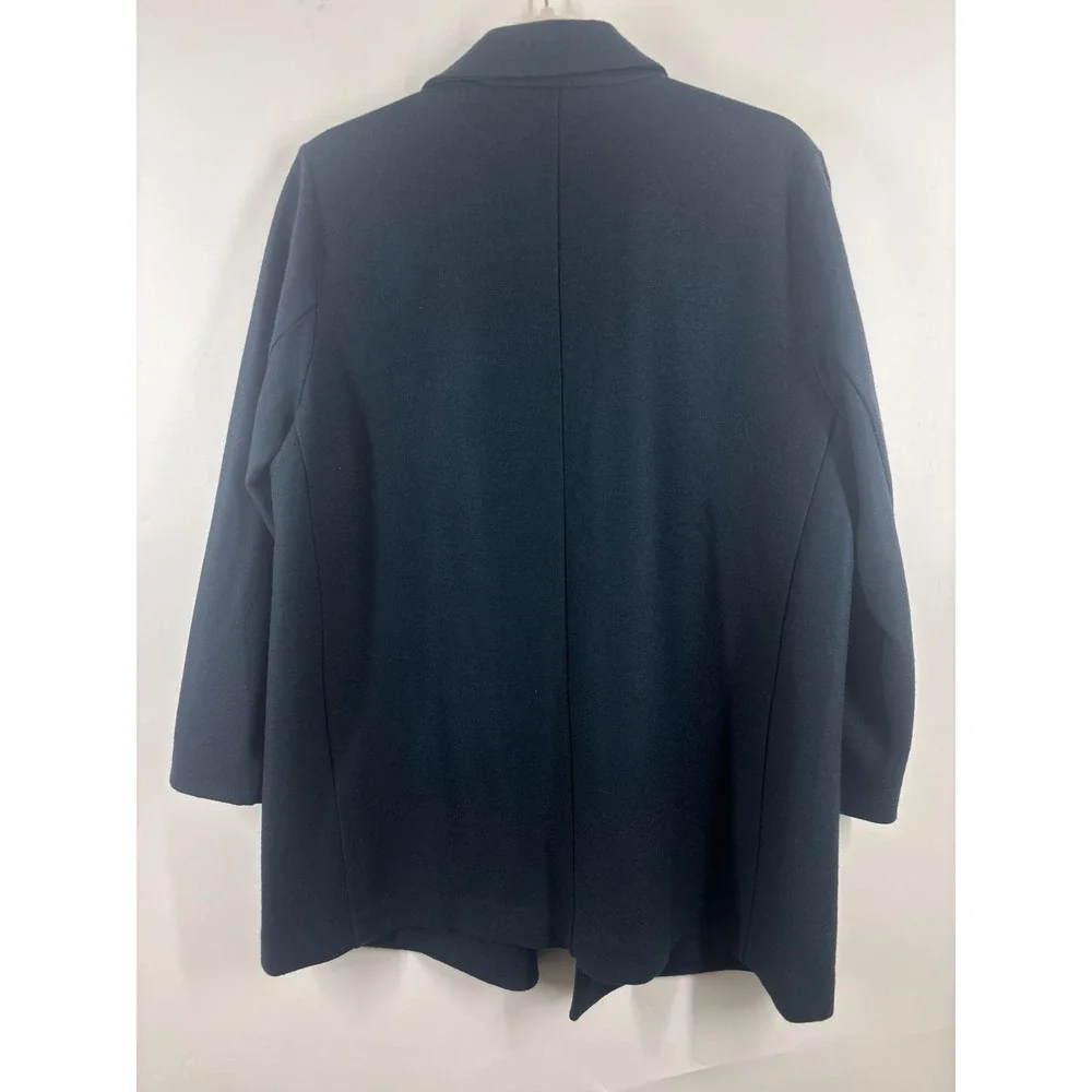 Eileen Fisher Boiled Wool Jersey Long Blazer Navy Blue Open Front Jacket M New
